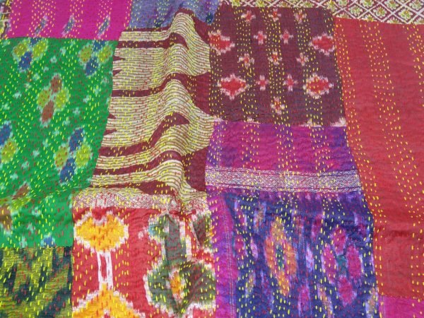 Kantha Silk Stole , double sided, The type of stiching is called Kantha. Handmade - Image 3