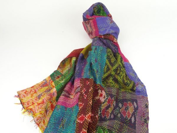 Kantha Silk Stole , double sided, The type of stiching is called Kantha. Handmade