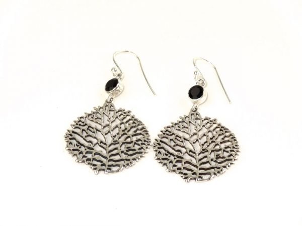 Earrings - net look Silver & Black Stone