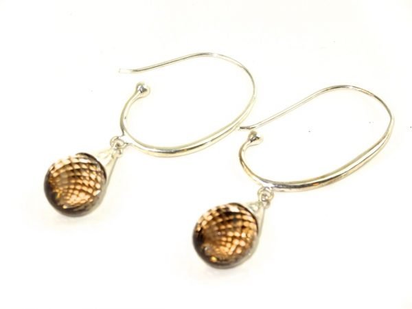 Silver and Citrine Drop Hoop Earrings